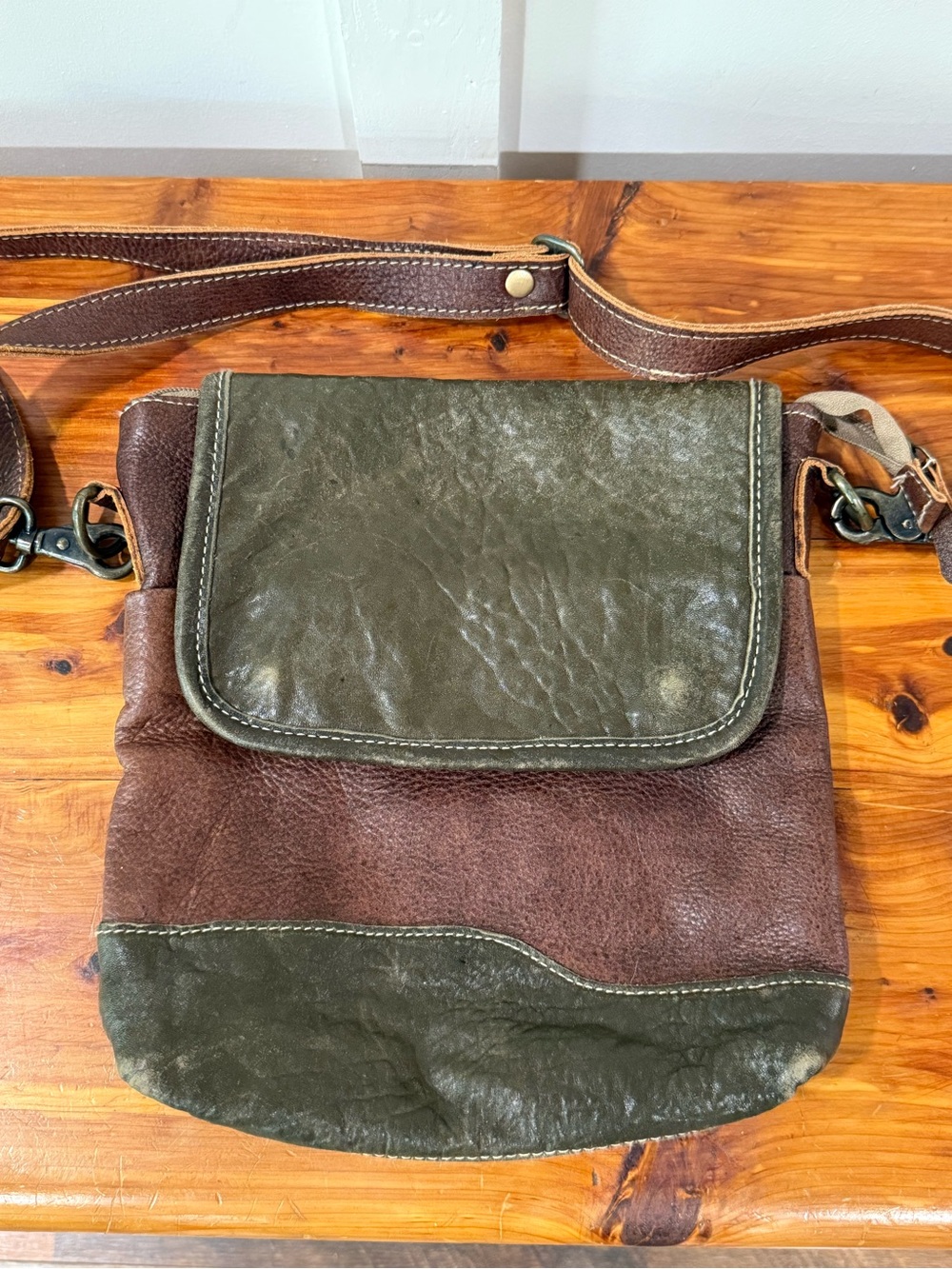 Myra Bag Olive Green and Brown Leather Messenger Bag
